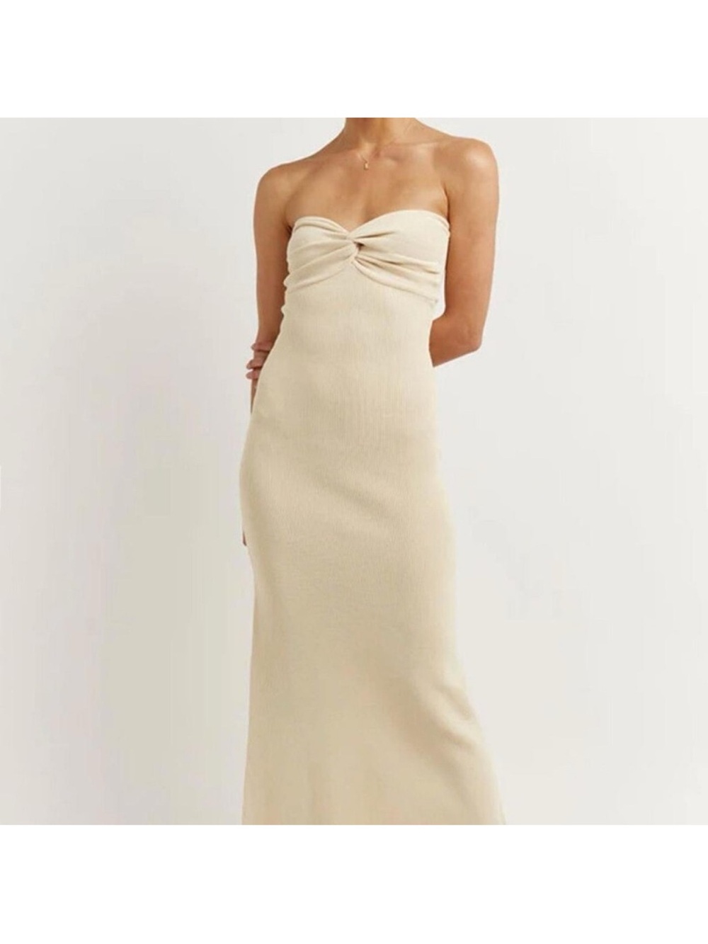 DISSH Strapless Twist Front Cream Maxi Dress new with tags